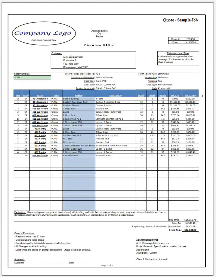 Estimator Sample Quote